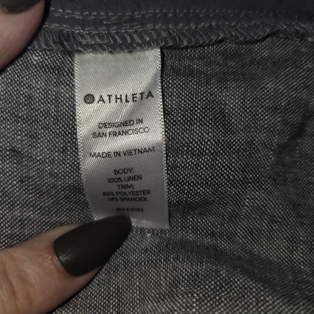 Athleta Bali Ankle Pants Womens Size 10 Linen Gray Pockets Rolled Cuff Ankle - Picture 4 of 12